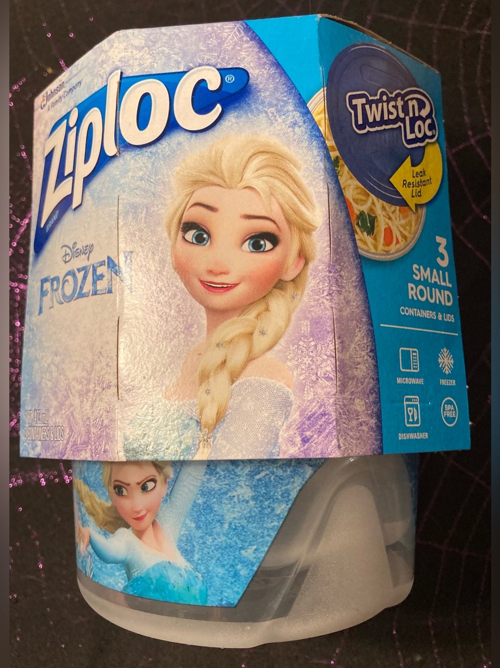 3pc 2c Elsa Frozen Small Round Containers - Ziploc Twist Loc